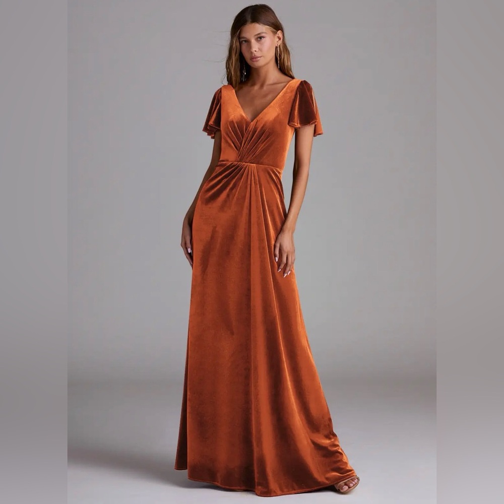 Azazie Velvet Maxi Dress in Burnt Orange